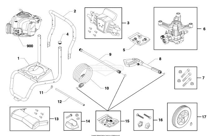 Briggs & Stratton pressure washer model 020731 replacement parts, pump breakdown, repair kits, owners manual and upgrade pump.